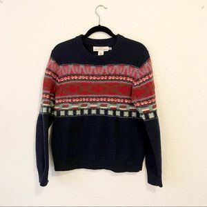 Navy & Red Christmas Sweater Fair Isle Nordic Sz M